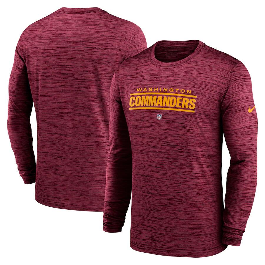 Men's Washington Commanders Burgundy Sideline Team Velocity Performance Long Sleeve T-Shirt